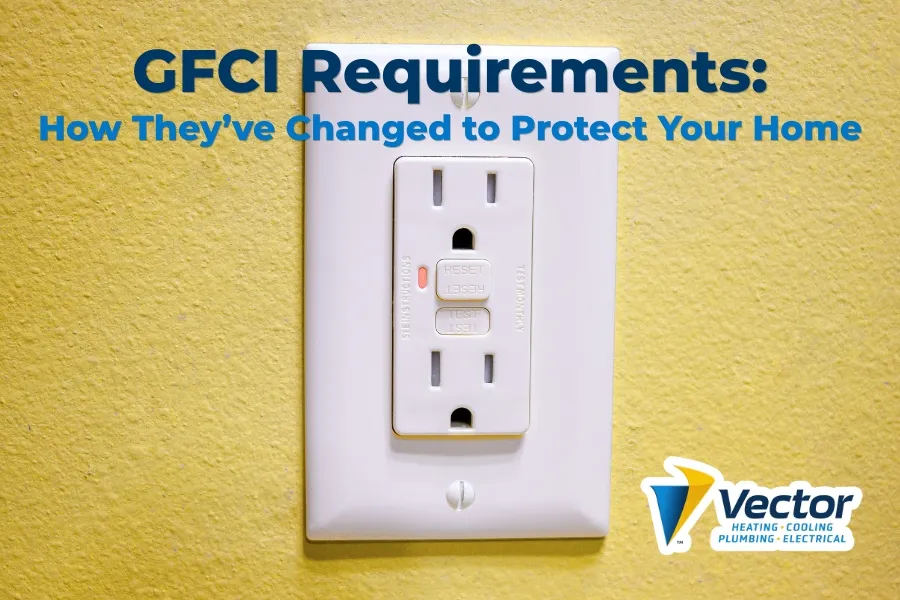 a GFCI electrical outlet, also called a GFCI receptacle, on the wall of a home in Minneapolis, MN