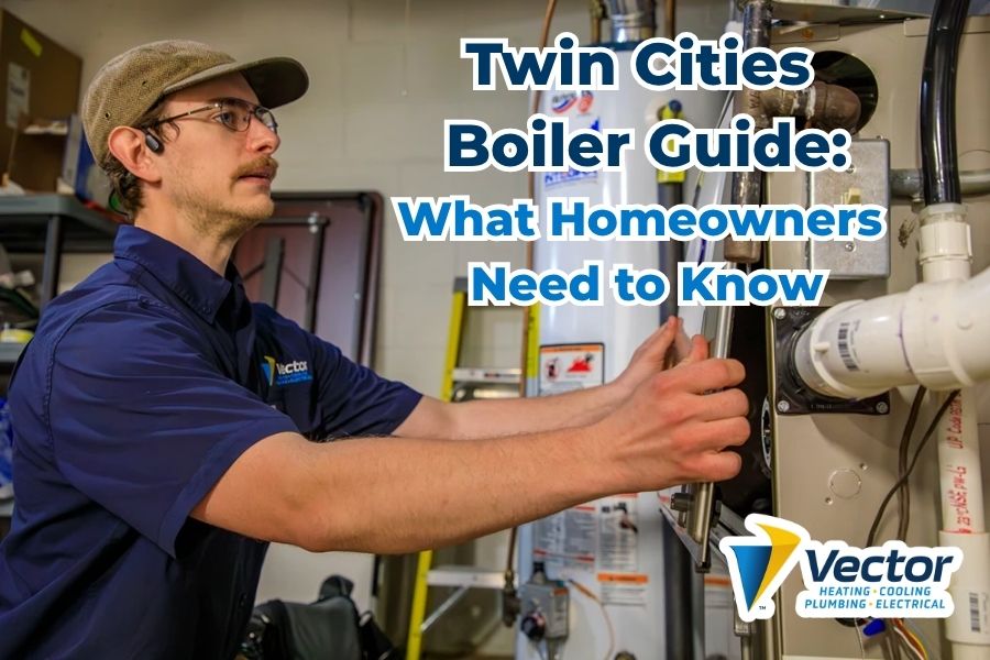 a Vector Services technician services a boiler at a home in Minneapolis, MN